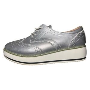 DADAWEN Silver Metallic Platform Oxfords Wingtip Brogue Lace Up Shoes mens 9 1/2